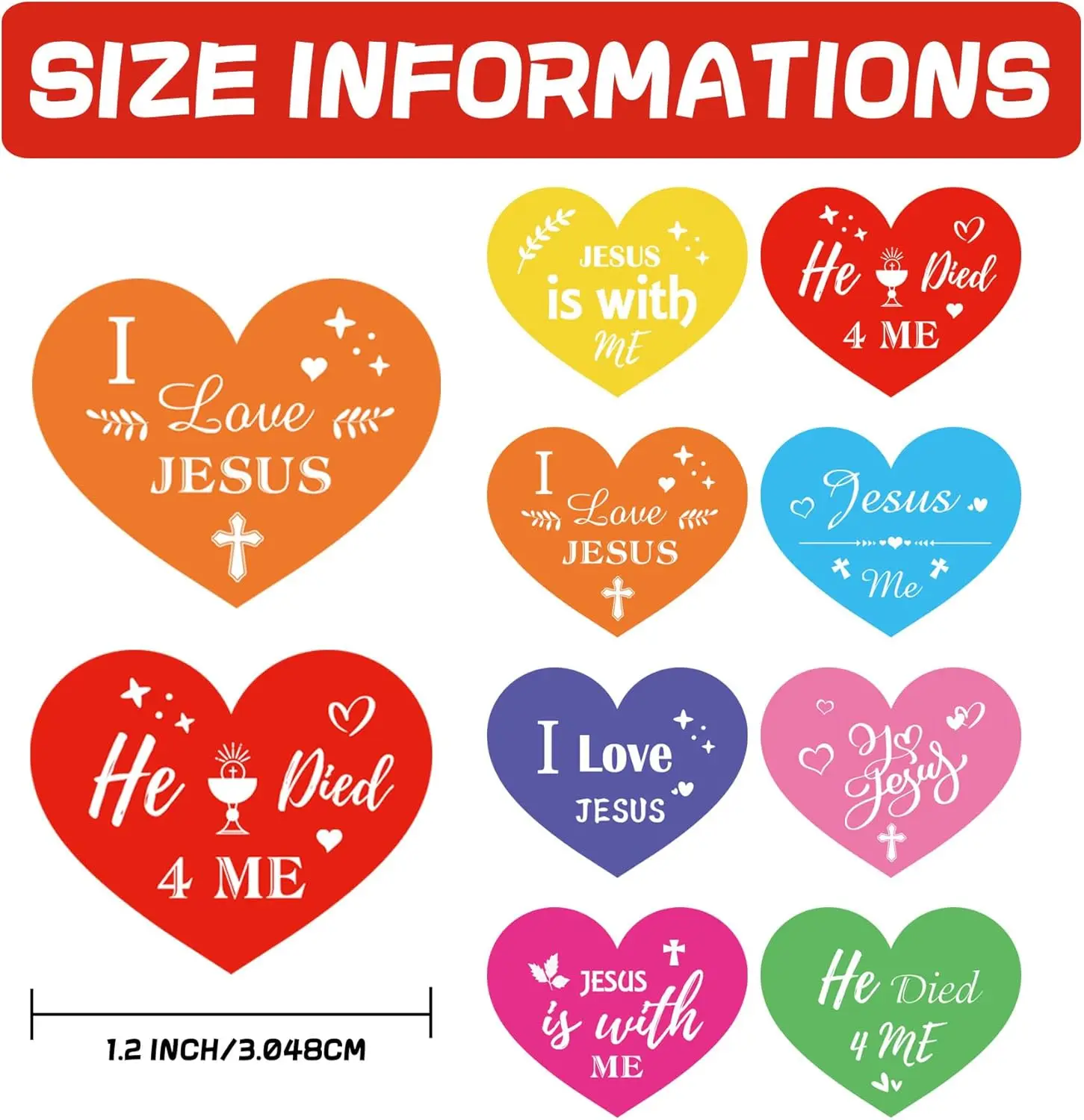 

Наклейки «Иисус любит тебя», 1000 шт., в форме сердца, христианские, религиозные, с изображением Бога, Пасхальные, с крестом, любовью и библейскими цитатами, для вечеринок и воскресных мероприятий