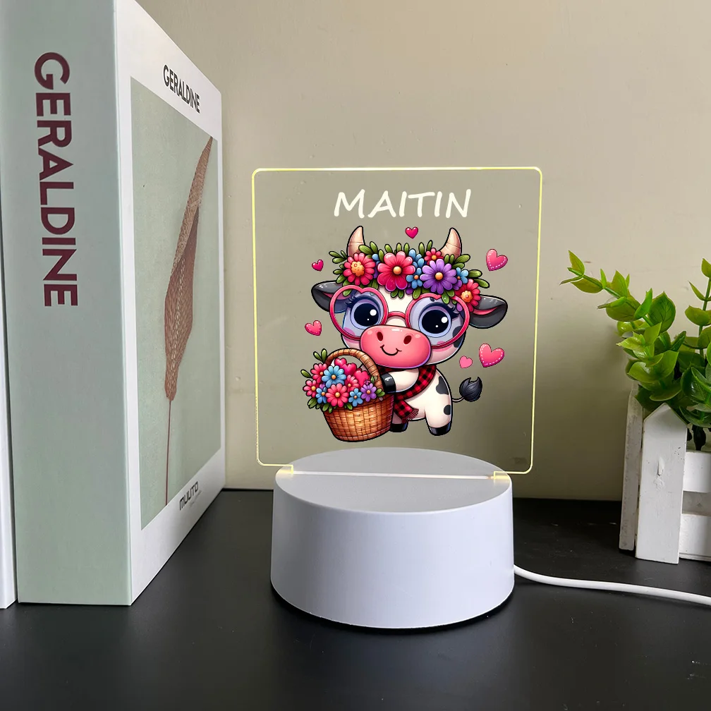 

Personalized Custom Cattle Beauty 3D Led Night Light Usb Ambient Desk Lamp With Touch Button 3D Led Night Light