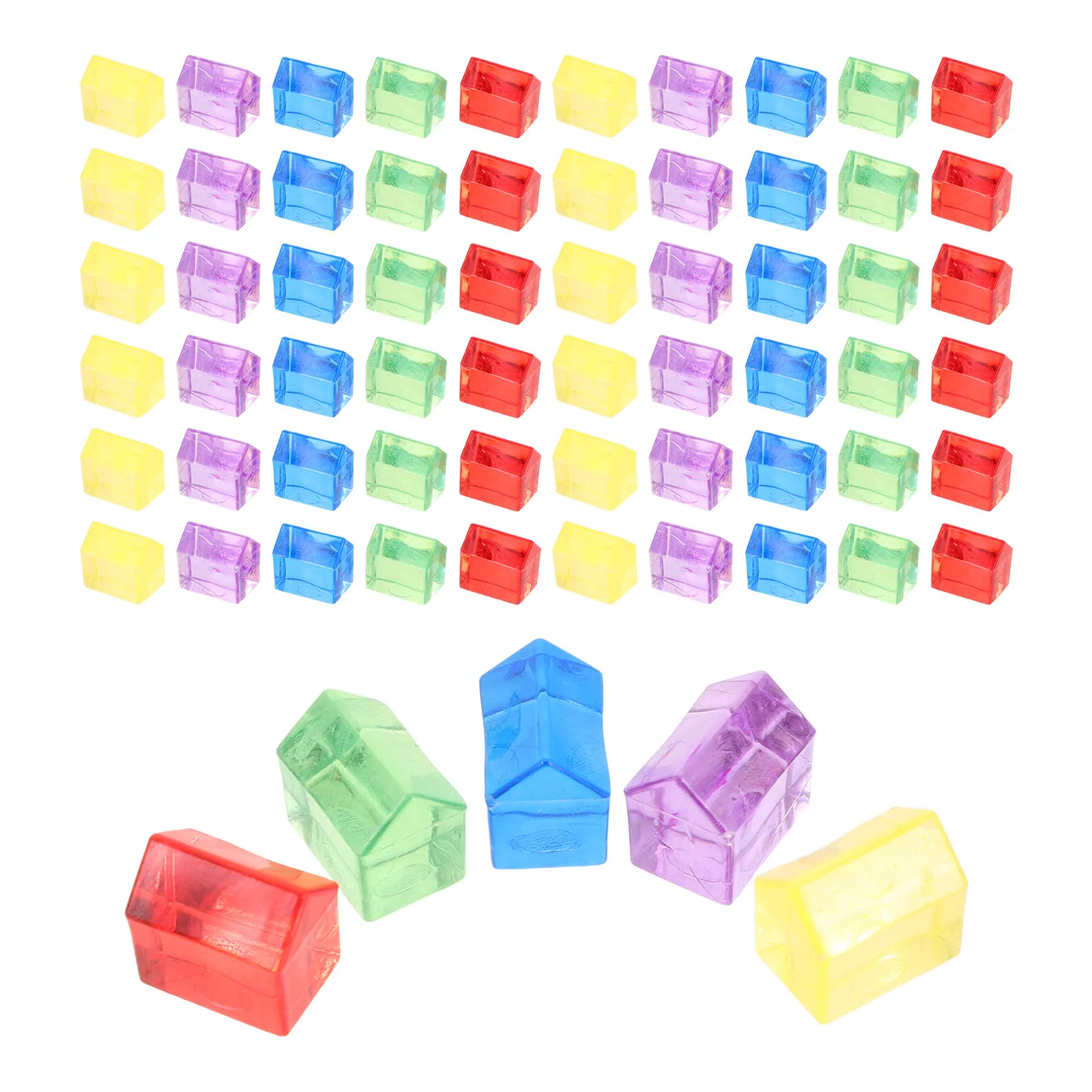 

100Pcs Transparent Acrylic Game Tokens Mini House Building Pieces for Board Games Replacement Family Tabletop Gaming Token Set