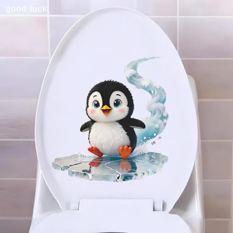 AnswerCartoon Penguin Toilet Sticker Waterproof Bathroom Wall Sticker Self-Adhesive Removable Decals Home Decor