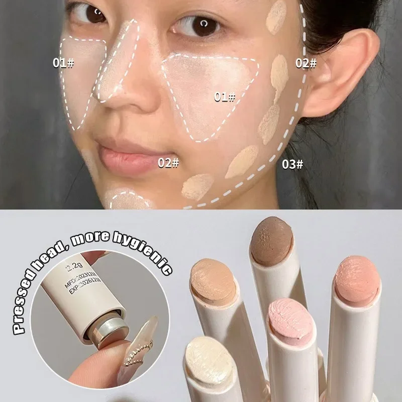 5-farbiger Concealer-Stift, wasserdicht, langlebig, Foundation-Stift, vollständige Abdeckung, dunkler Augenkreis, Akne-Markierungen, Poren, erhellen den Hautton