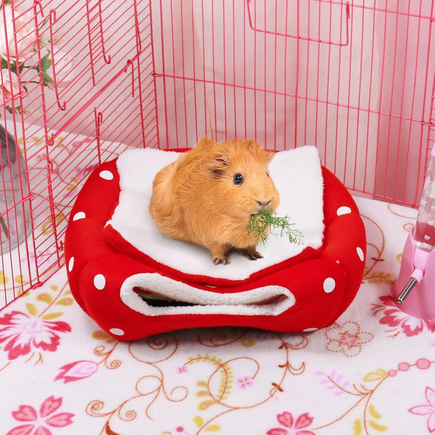 Guinea Pig Bed Rabbit Hideout Cuddle Cup Small Animal Nest Warm Soft Strawberry Style, Customized
