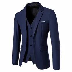 Men's Fashion Blazers Vests Two-Piece Set England Style Slim Fit Business Casual Suit Jacket Men Wedding Formal Blazers Coats