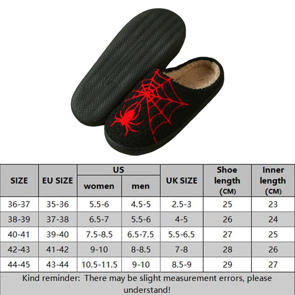 Halloween confortável chinelos peludos anti deslizamento quente deslizamento em casa sapatos aranha web padrão macio chinelos de pelúcia presente para amigos