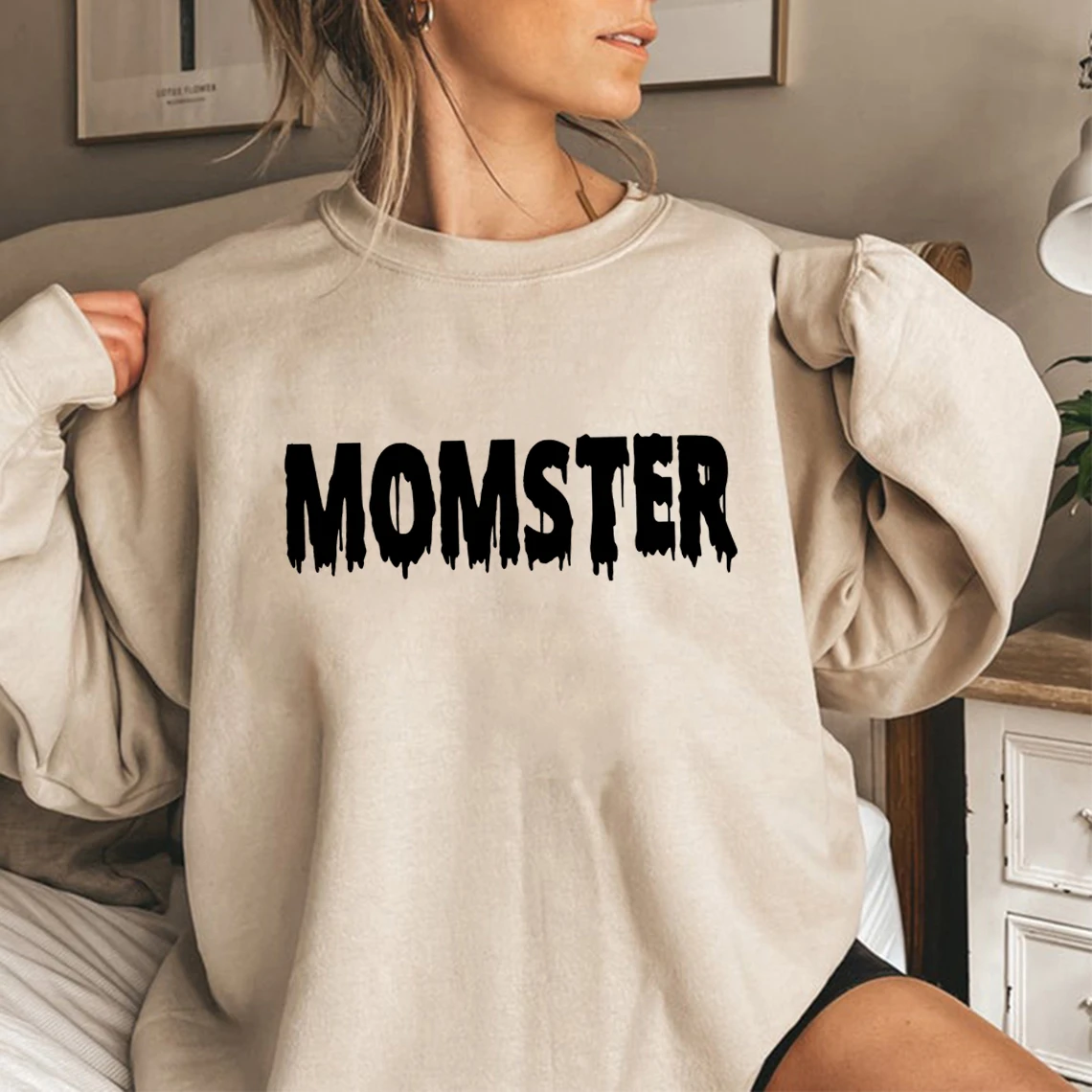 

Momster Halloween Sweatshirt Funny Halloween Crewneck Sweatshirts Women Long Sleeve Tops Graphic Hoodies Casual Pullovers Jumper