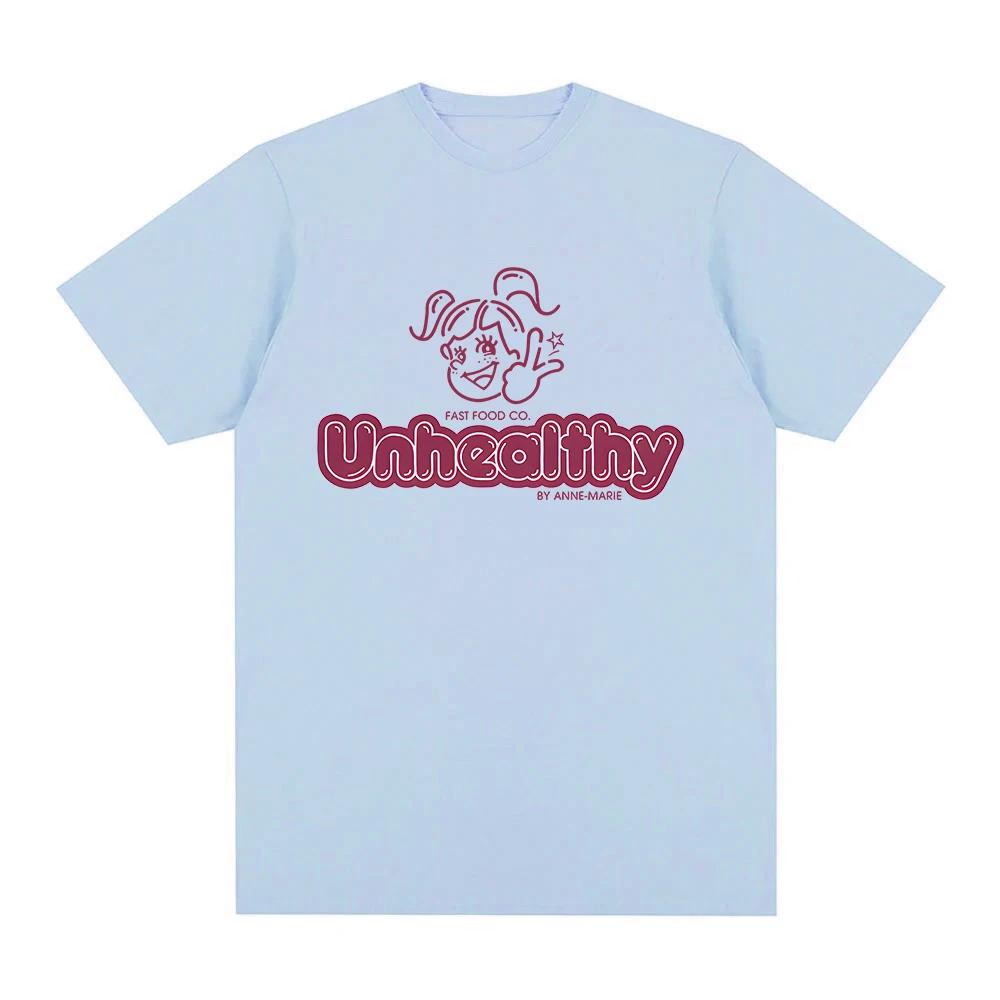 Anne-Marie Unhealthy Fast Food Co T-Shirt Cartoon Print 100%cotton Tee-shirt Roupas Femininas Short Sleeve O-neck Clothes