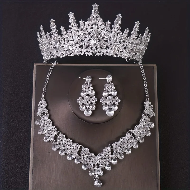 Luxury Crystal Crown Necklace Earring Set Rhinestone Bridal Jewelry Set Bridal Wedding Hair Accessories Jewelry Crown Tiara Gift