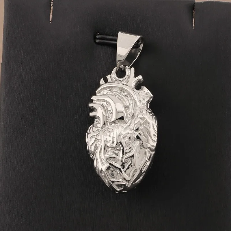 Personality Punk Quality 18K Gold Plated Titanium Steel Anatomical Heart Pendant Necklace for Men Creative Jewelry