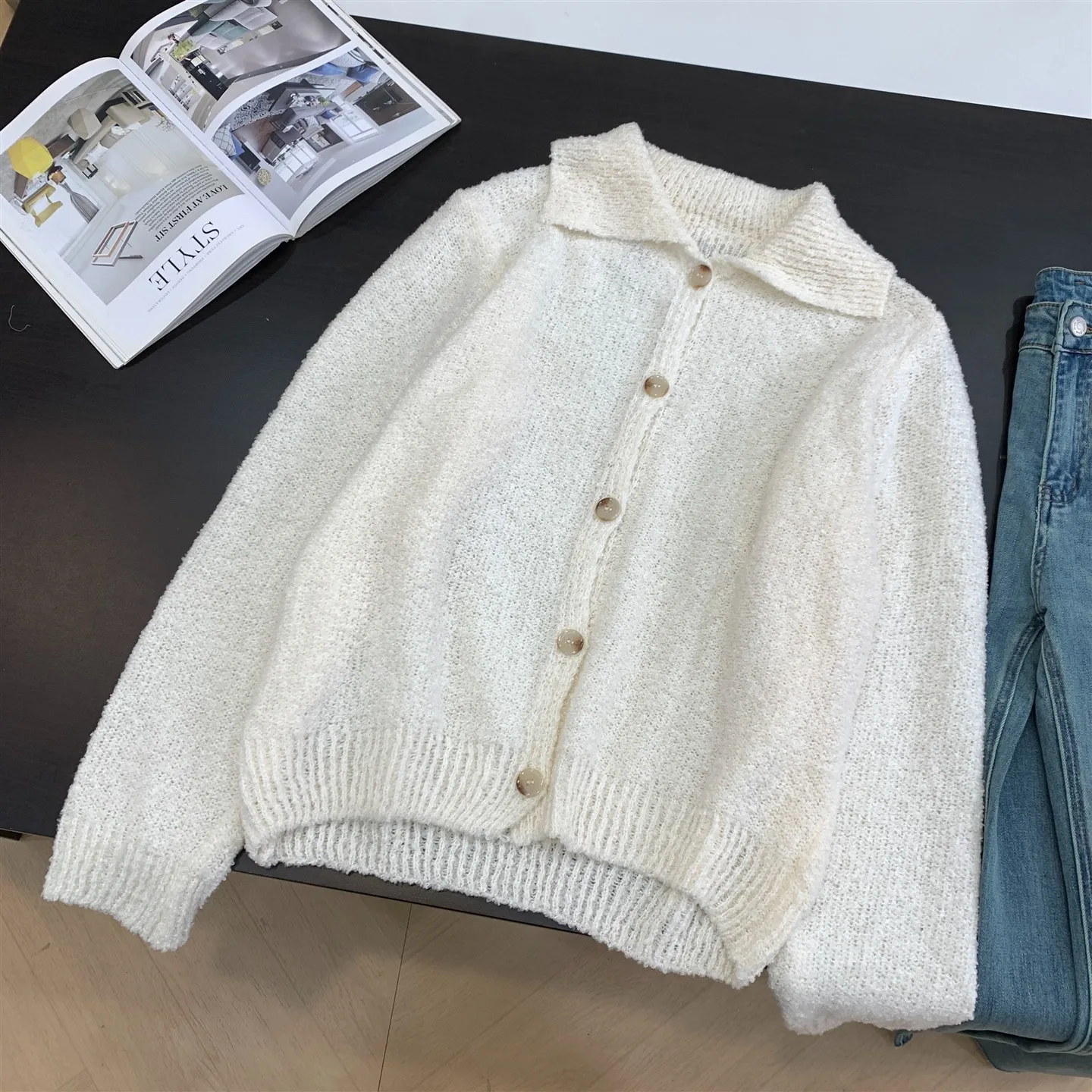 

Autumn New Pure Color Simple Single Button Open Cardigan Sweater Women Casual Versatile Loose Slimming Top J28