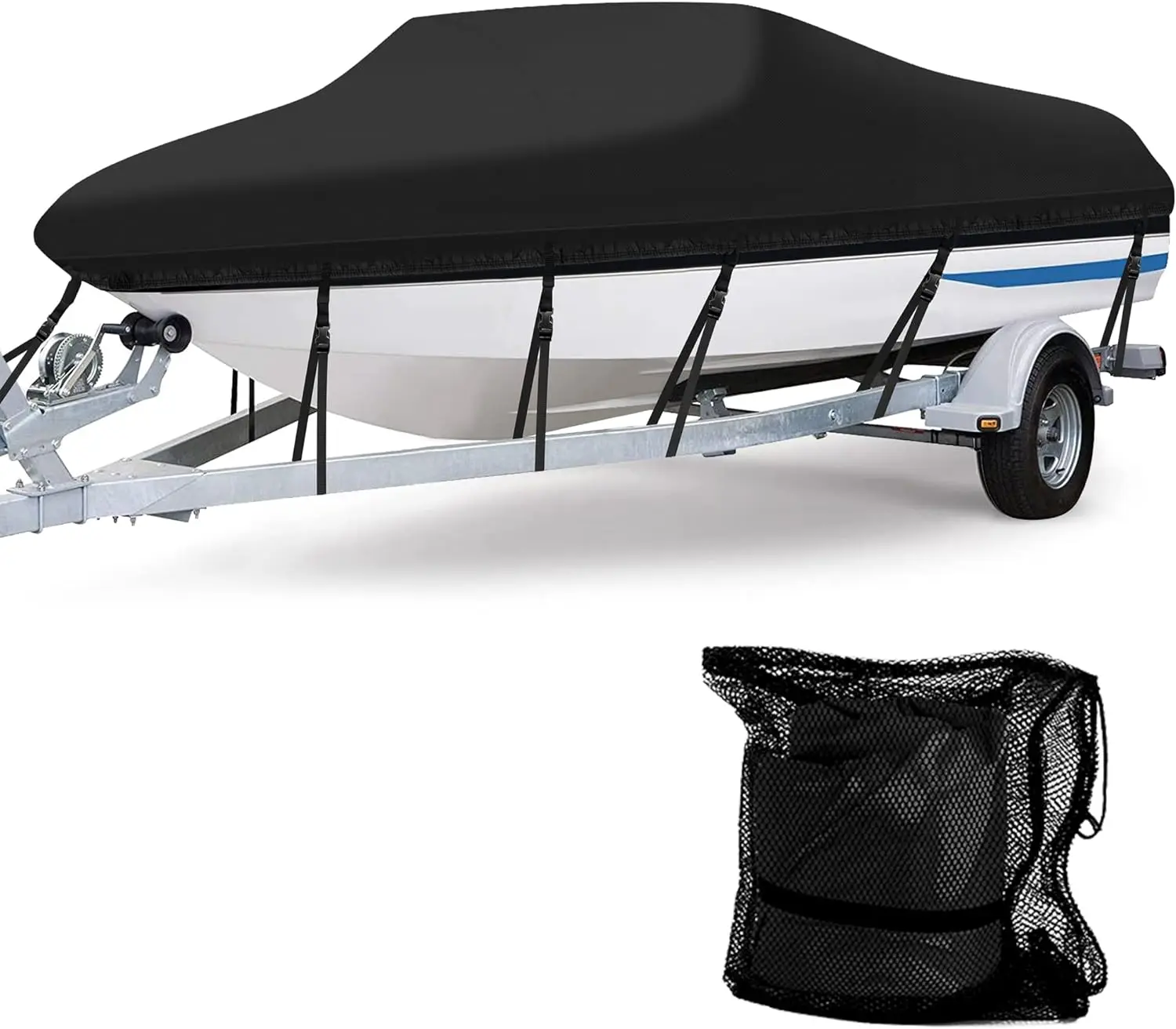 Zware 600d Mariene Kwaliteit Polyester Waterdichte Boothoes, Bescherming Voor Alle Weersomstandigheden Bas Runabout Boothoes Geschikt Voor V-Romp,