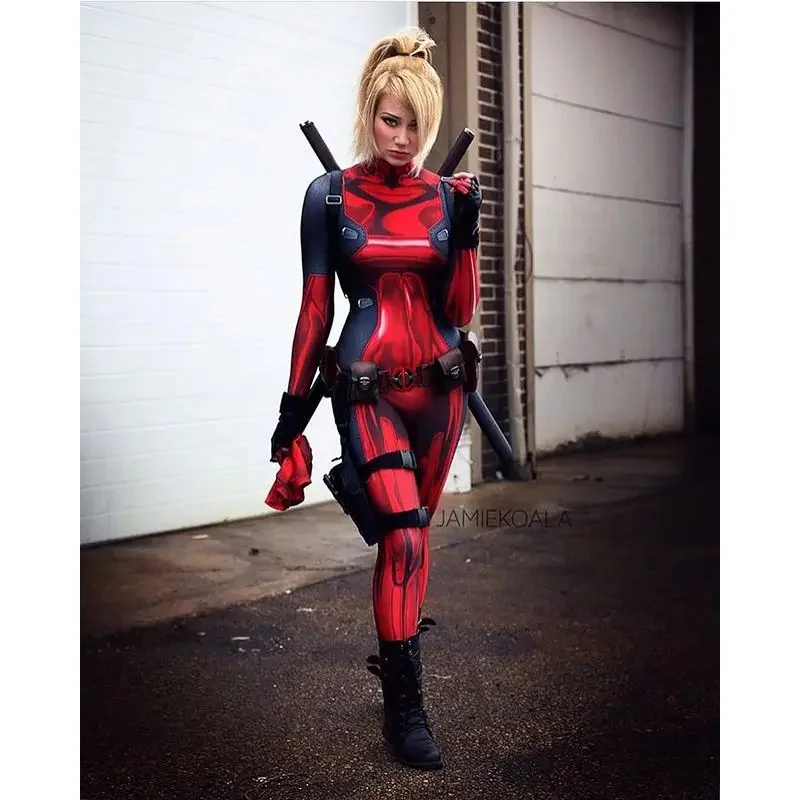 ครอบครัวรักฮาโลวีน Lady Deadpool คอสเพลย์เครื่องแต่งกายผู้ใหญ่เด็กผู้หญิงหญิงผู้หญิง Zentai บอดี้สูท Catsuit 2025 ใหม่