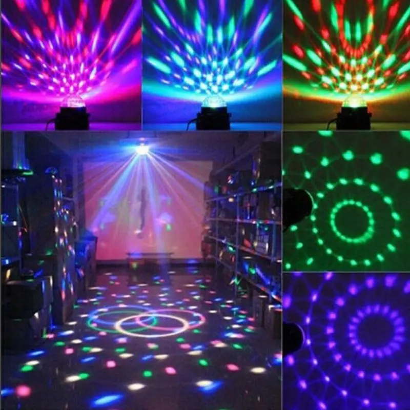 리모컨으로 제어되는 사운드 활성화 RGB 디스코 LED 무대 조명 7가지 모드 회전 크리스탈 파티 바 클럽 축제 DJ용