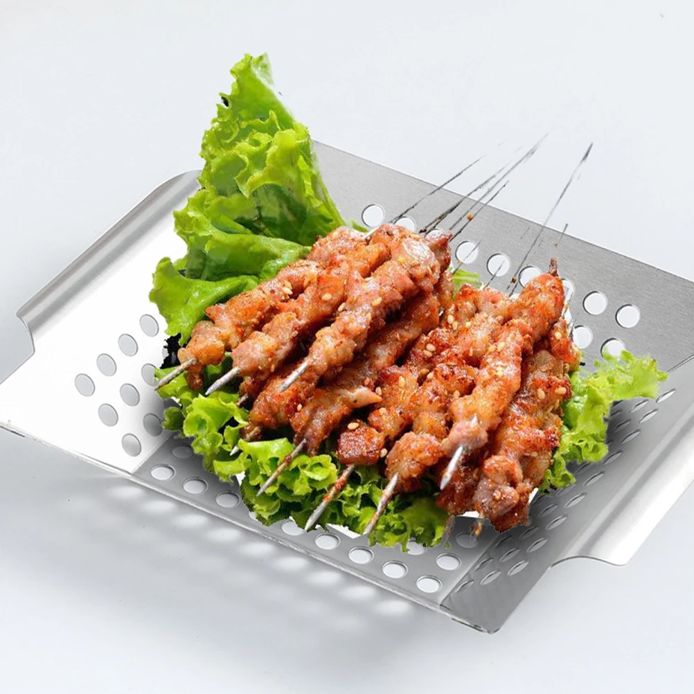 

Stainless Steel BBQ Grill Pan Household Camping Accessory Double Handle Multi-Function Reusable Barbecue Leaking Plate