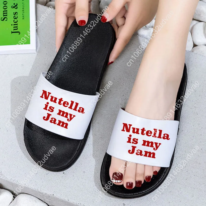 New Women Indoor Floor Flat Shoes Summer Non-slip Flip Flops I Love nutella Home Slippers Female Slipper Comfortable Zapatillas