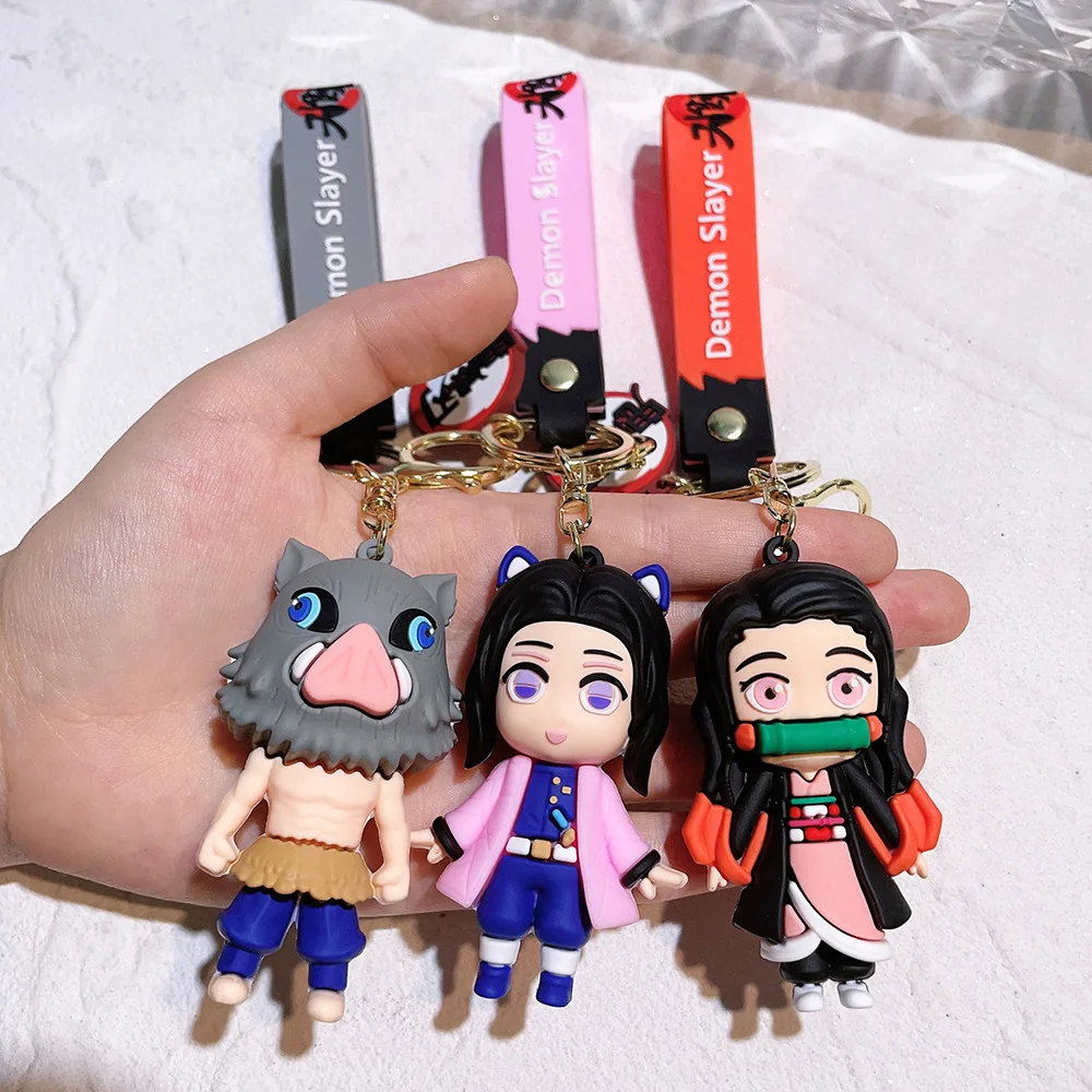 Anime Demone Slayer 3D Bambola di Silicone Portachiavi di Moda Kimetsu No Yaiba Personaggio Borsa Decor Ciondolo Portachiavi Auto Ventole Regalo Gioielli