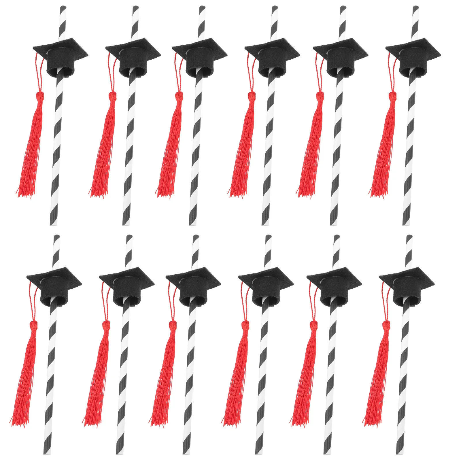 

12Pcs Graduation Cap Cocktail Straws Red Heart Confetti Long Drinking Straws for Graduation Party Grad Season Celebration