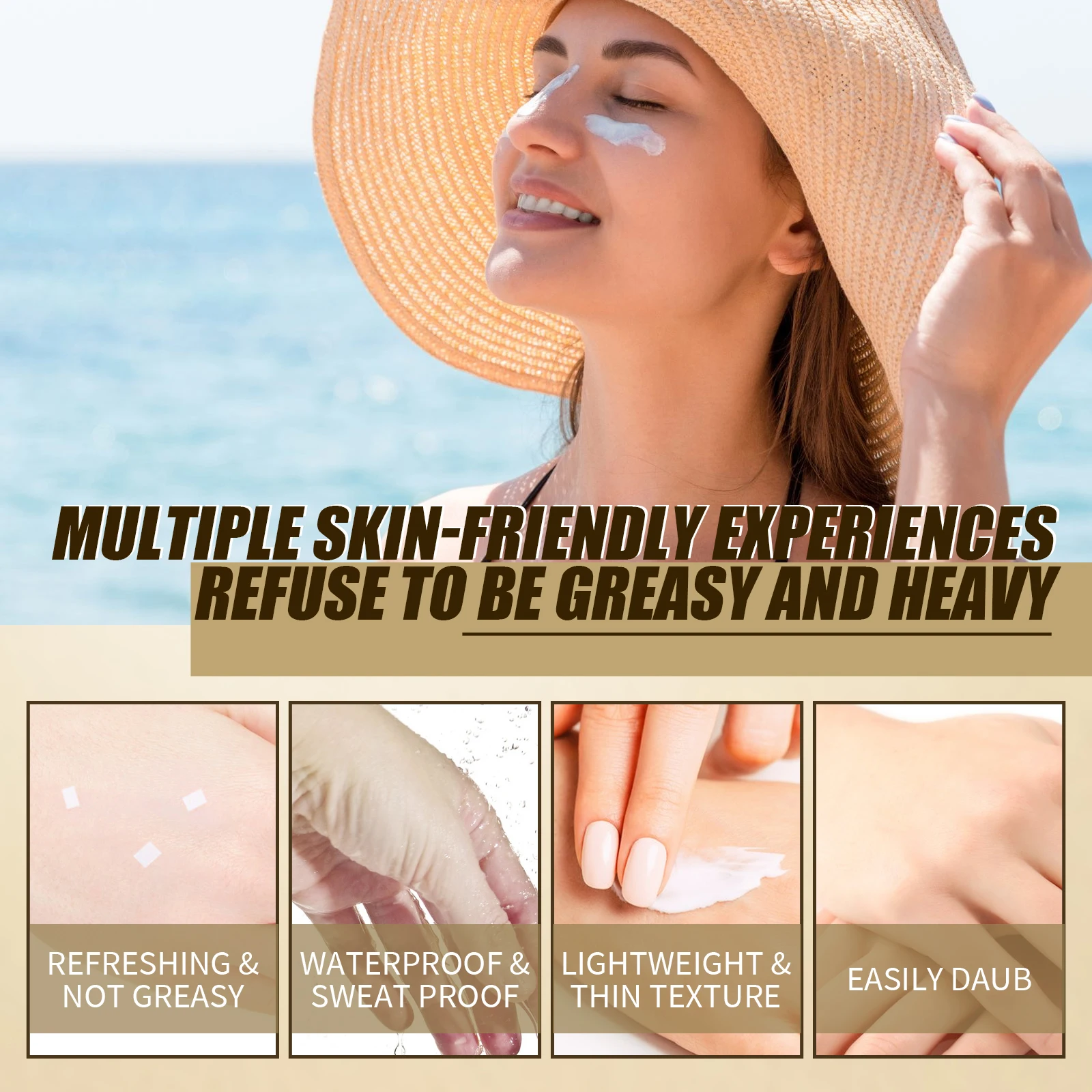 كريم الأرز الواقي من الشمس Spf 50+ عزل الأشعة فوق البنفسجية ترطيب دائم مقاوم للماء مقاوم للعرق التحكم في الزيت كريم منعش للشمس