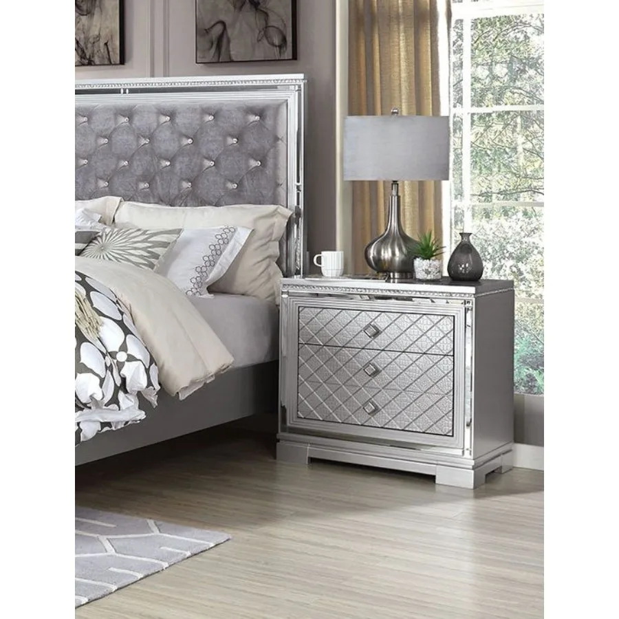 لمسة نهائية فضية قطعة واحدة من منضدة بجانب السرير ودرج مجوهرات مخفي ومقبض مربع من الكروم وشاحن USB وأثاث غرفة النوم