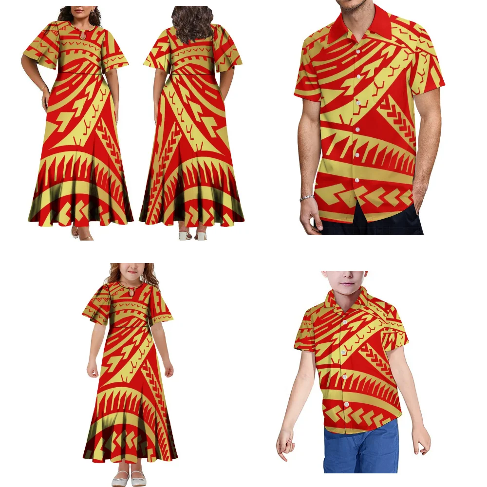 

Custom Family Party Set Women's Dress Girls' Dress Men's Shirt Boys' shirt Polynesian patterned art Print Island clothing