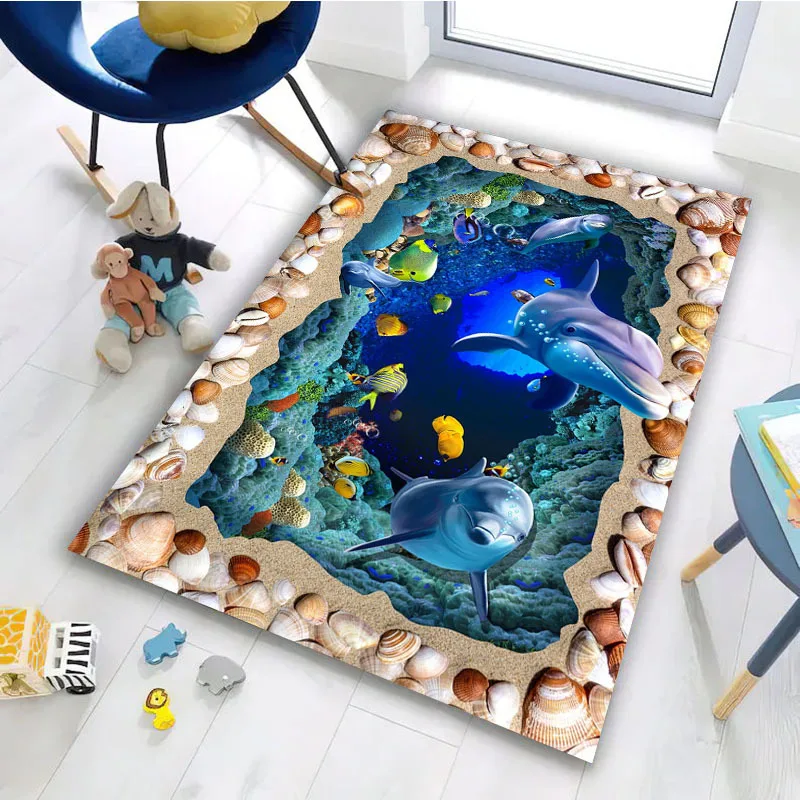 1pc Colorful Underwater World Shell And Dolphin Pattern Area Rug, Birthday Gift, Versatile Home Decor, Ideal Gift, Perfect