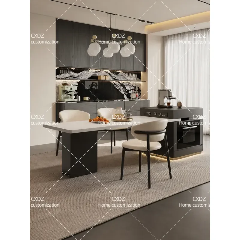 Retractable Kitchen Island Dining Table with Built-in Steam Oven Modern Italian Style High End Integrated Counter for Home