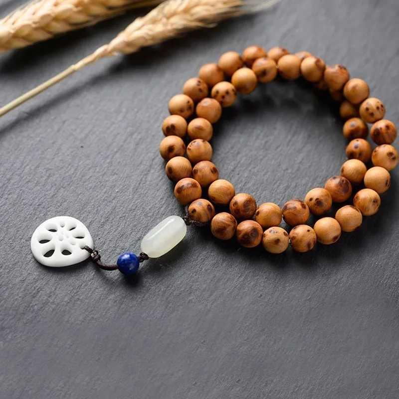 Original Juniper Wood Double Loop Bracelet Zen Inspired Ethnic Literary Vintage for Women and Men Prayer Beads Spiritual Gift