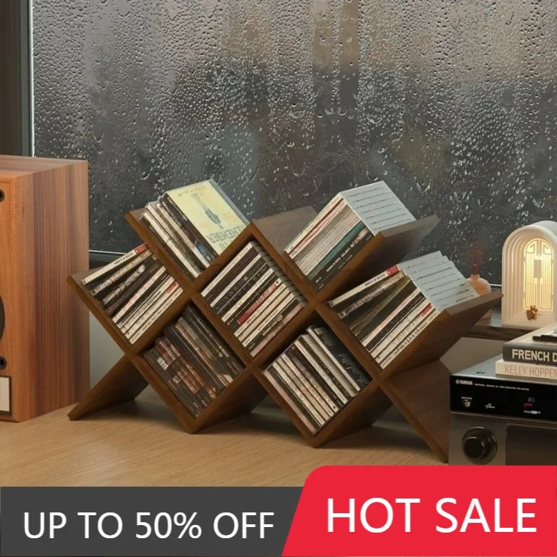 Large Capacity Record Storage Rack Multifunctional Desktop CD Organizer Racks Retro Open Movable Display Shelf Home Furnitures
