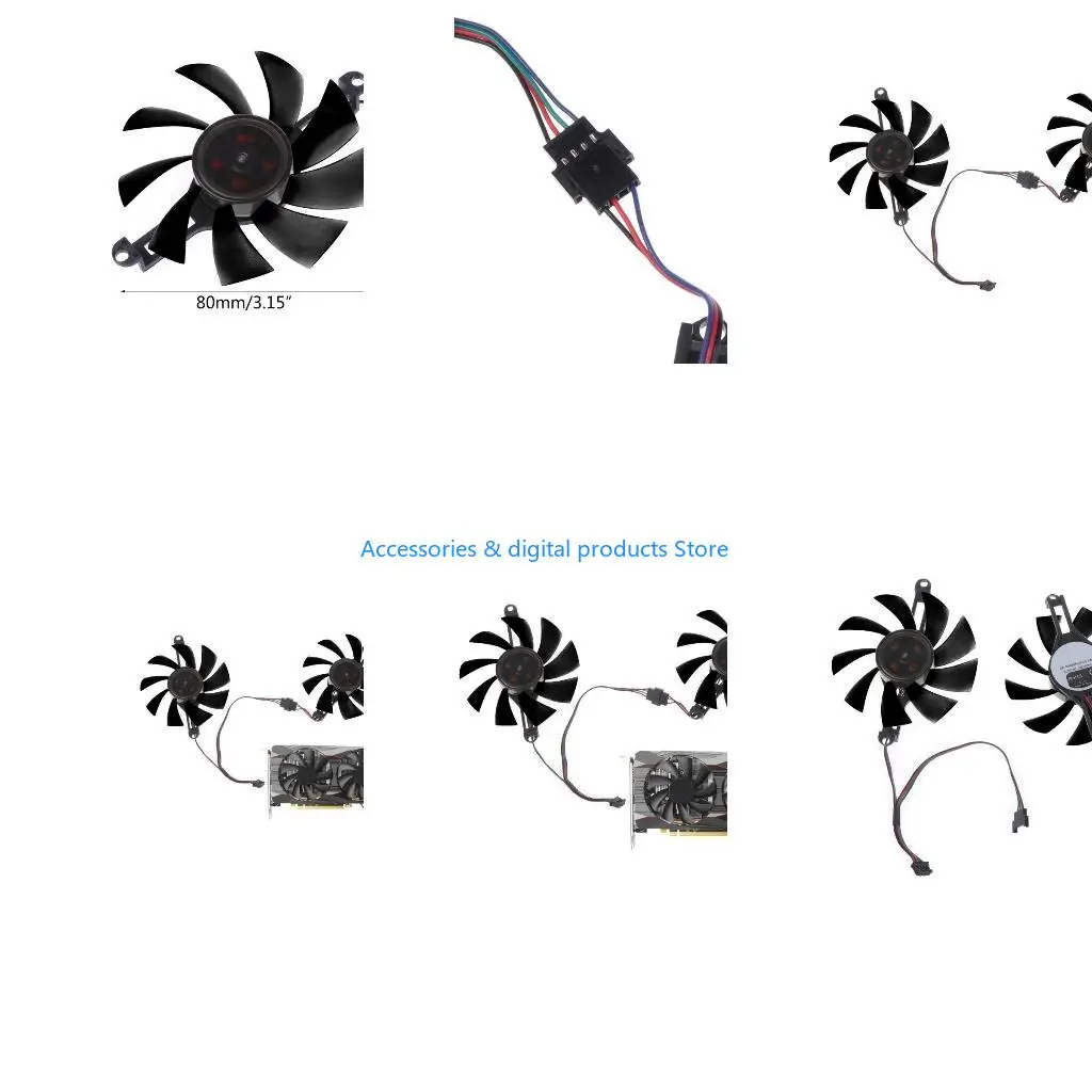 77JD 80mm 4 Pin VGA Fan Graphics Card Cooling Fan for Radeon RX 580 RX RX5500 Coolers