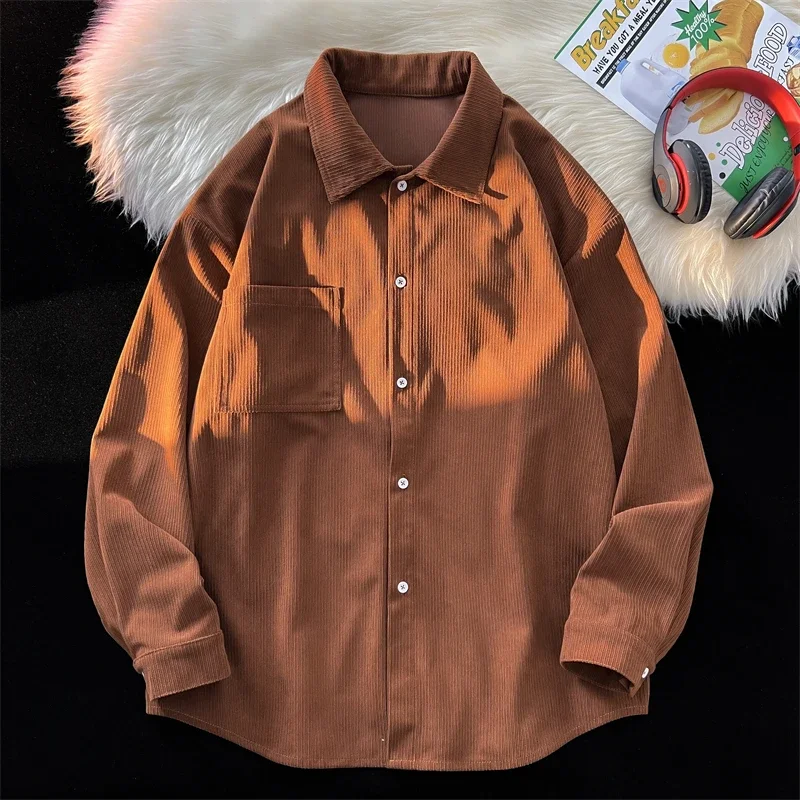 Solid Color Men Shirts Casual Basic Long Sleeve New Unisex Shirt Korean Fashion Outwear Top Male Oversized Blouses