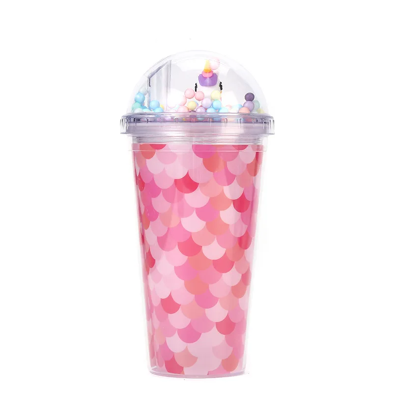 Wholesale of creative water cups by manufacturers, Korean version, internet celebrity, double layer water cups, 16oz straw cups,