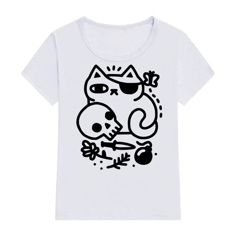 Badass Cat cartoon print street fashion Harajuku casual summer men's and women's all-purpose crewneck short-sleeved T-shirt