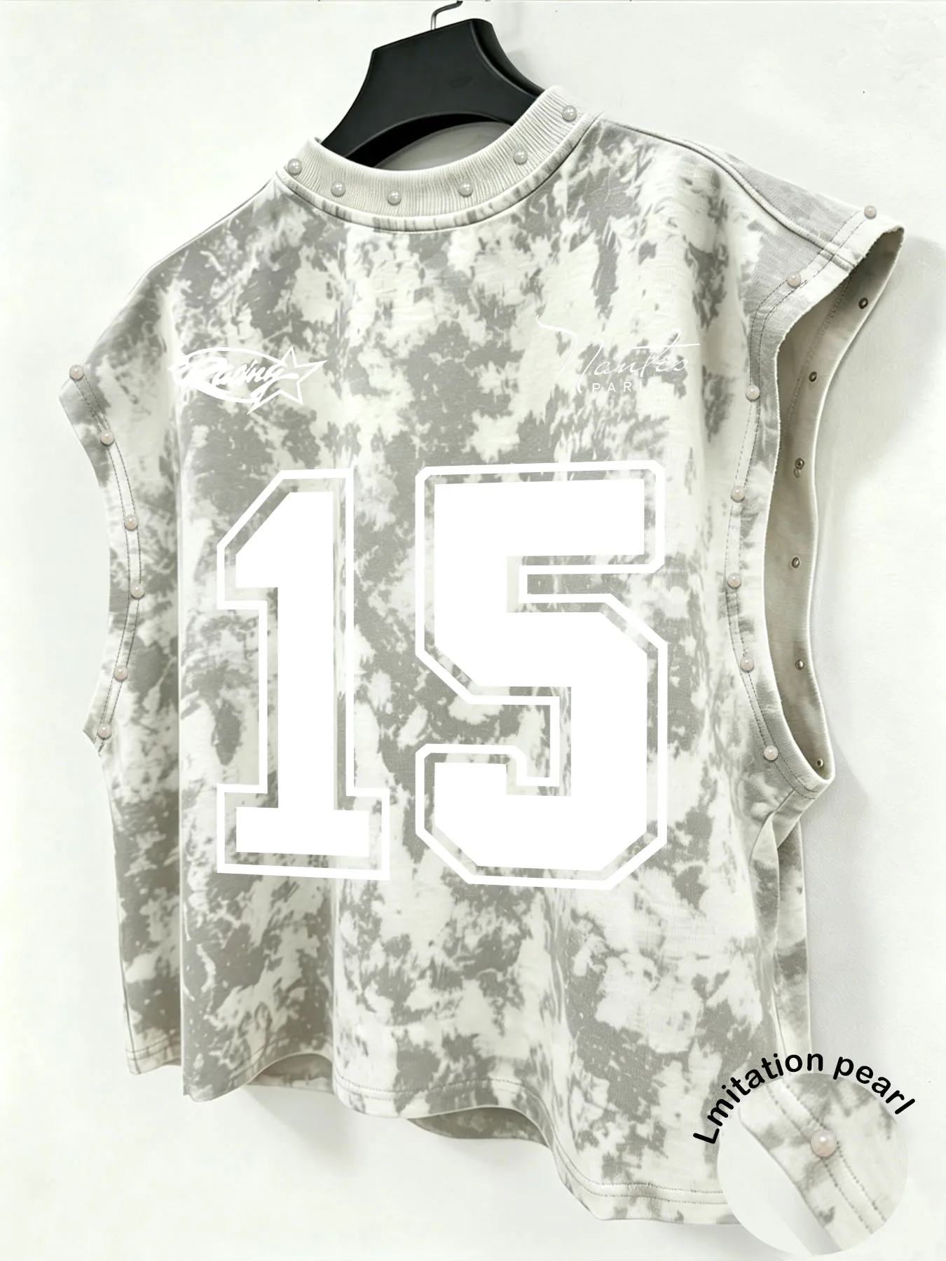 Tie-Dye Ärmelloses Tanktop, Stern-Buchstaben-Druck Vorne, Imitationsperlen Sport-Street-Weste Herrenbekleidung Tanktop für Männer – Detail 6