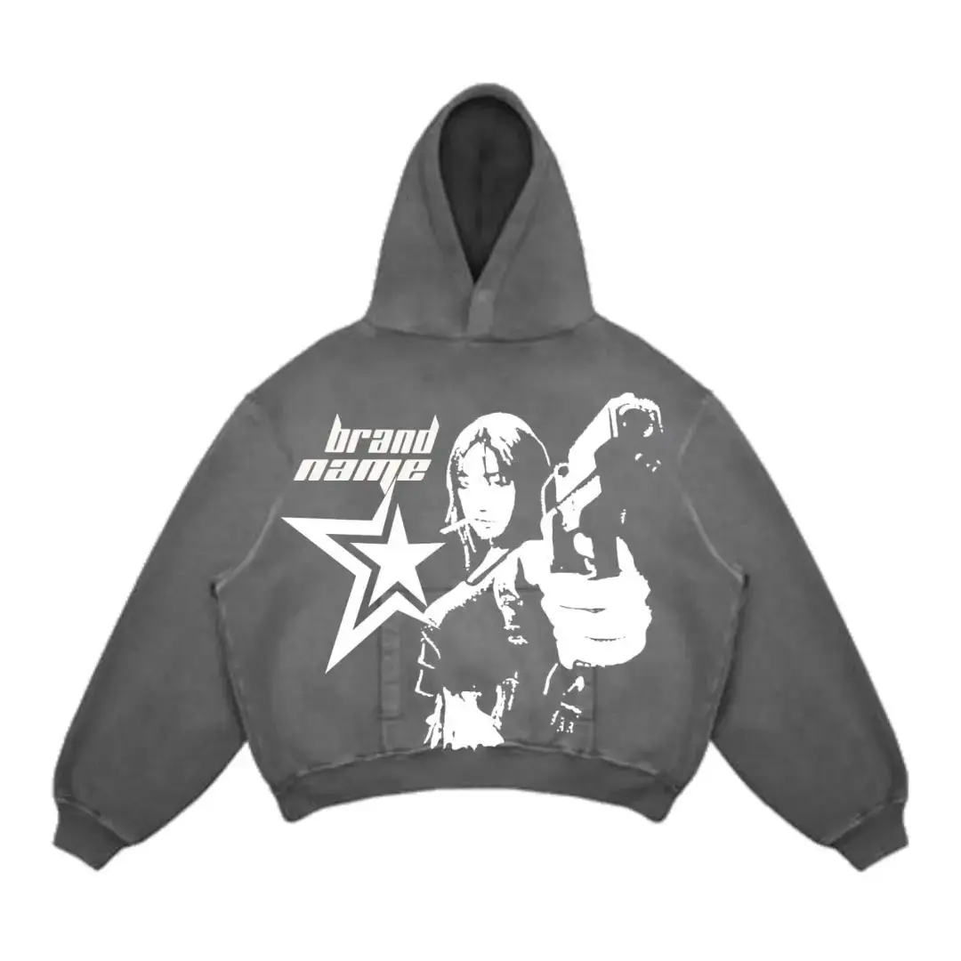 New Street Gothic Casual Letter Blast Print Pattern Men Clothing Fashion Hoodie Harajuku Retro Y2K Hoodie Sweatshirt