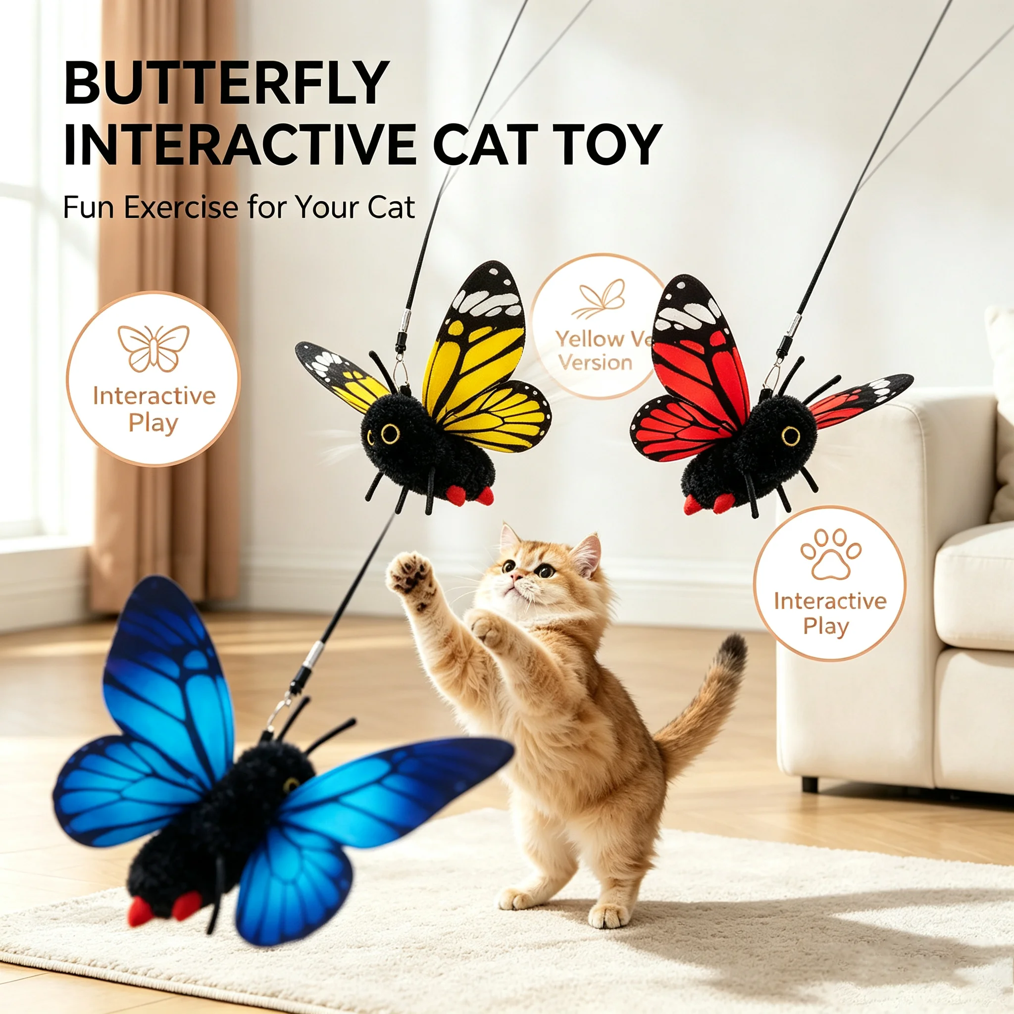 Rechargeable Automatic Cat Teaser Toy Intelligent Induction Flapping Butterfly Plush Hung Cat-teasing Stick Training Pet Tools