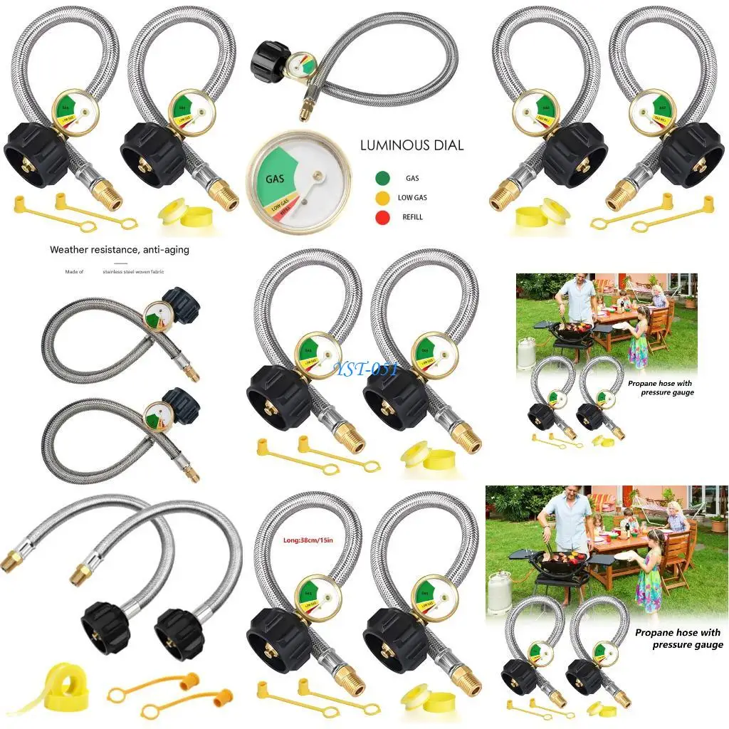 

E15A 2PCS 15" C3H8 Replacement Hoses QCC1 to 1/4" NPT Thread Hypotension Gas Line with Measure for Journeyer Trailers