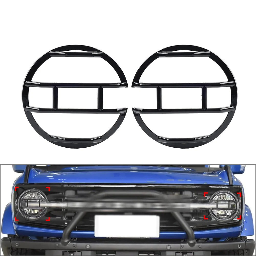 2Pcs Headlight Guards Protecter Cover Trim For Ford Bronco 2021 2022 2023 2024