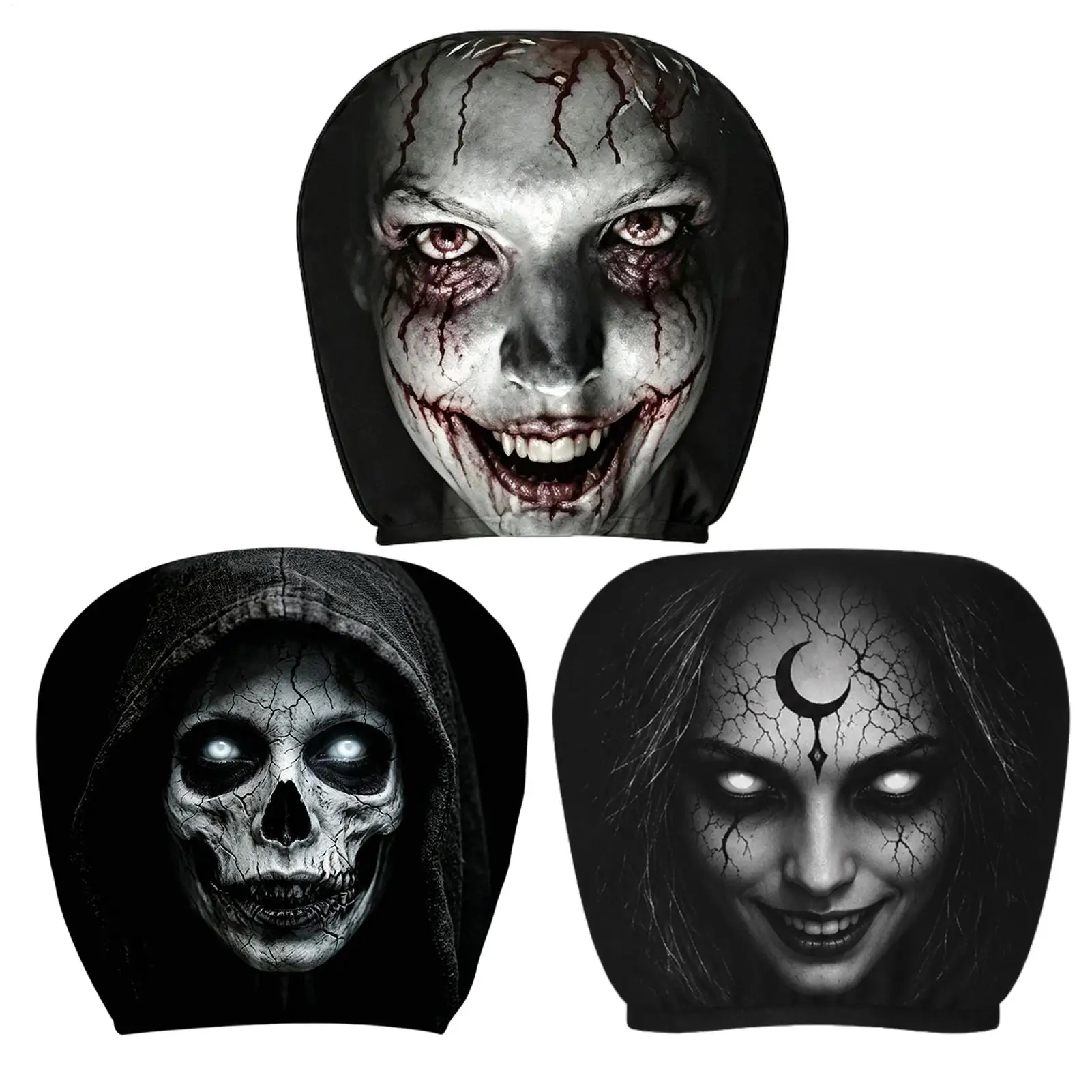 Ghost Face Headrest Covers 2 Pieces Halloween Interior Protector For Cars Vehicle Seat Headrest Protective Decoration Equipment