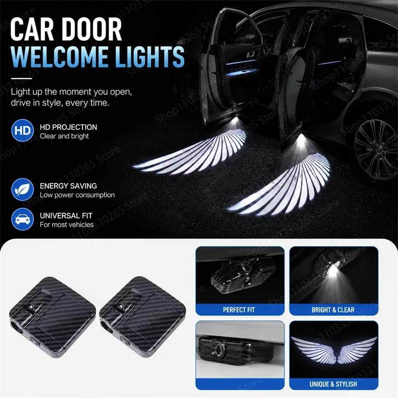 Wireless door LED welcome projection light, angel wing pattern high-definition transparent projection light