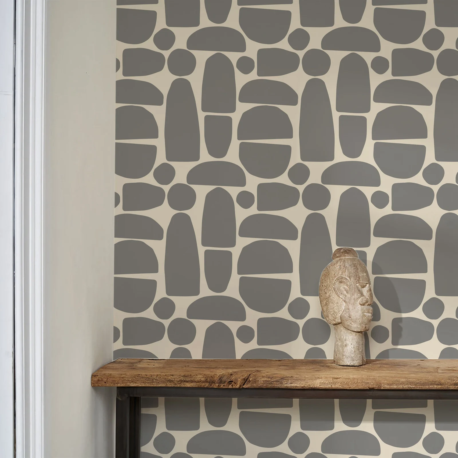 Charcoal Geometric Wallpaper Peel and Stick,Abstract Circle & Arch Pattern Wall Mural,Modern Home Decor.Self-adhesive /Tradition