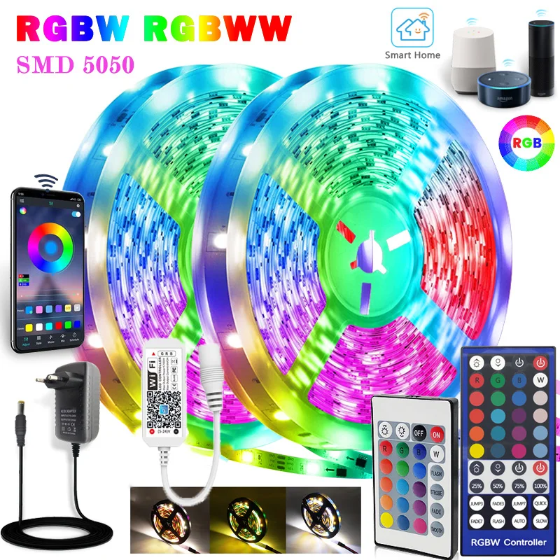 Bande lumineuse LED RGBW RGB 5050, 60 diodes/m, Wifi, contrôle Alexa, ruban Flexible et étanche, décoration de chambre