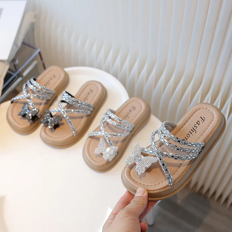 Summer new girls slippers fashion casual shoes beach cool classmate bow word slippers