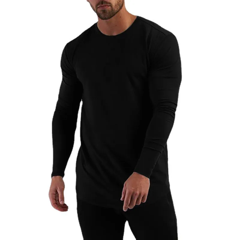 Maglietta a maniche lunghe in cotone da palestra maglietta Slim Fit da allenamento Fitness da uomo maglietta da allenamento sportiva per