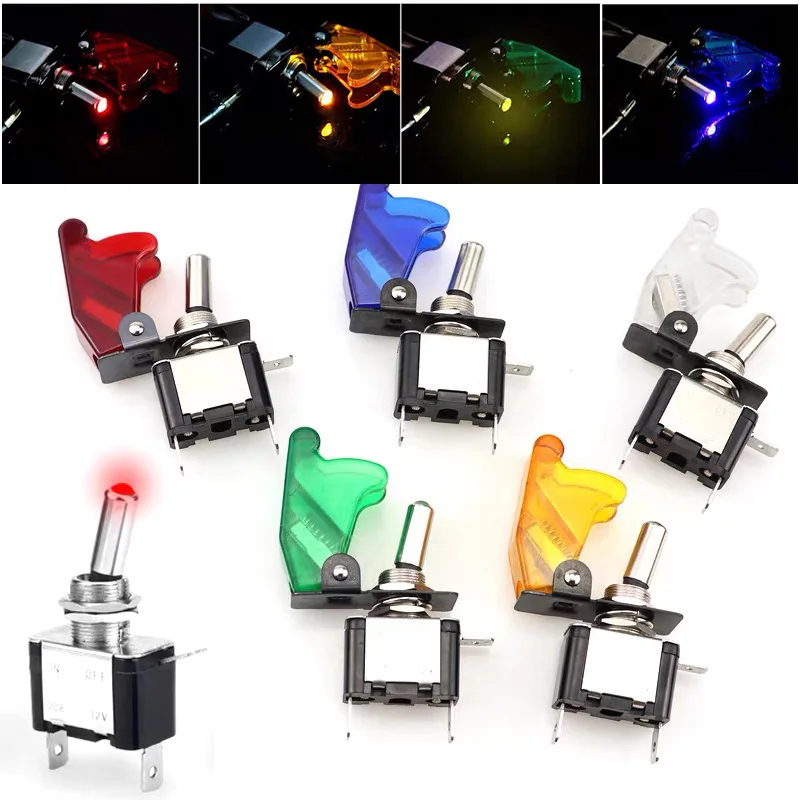 

12V20A LED Toggle Switch w/ Flip Cover Guard - Transparent Aircraft Safety ON/OFF Rocker for Auto Car Boat Truck & Marine​