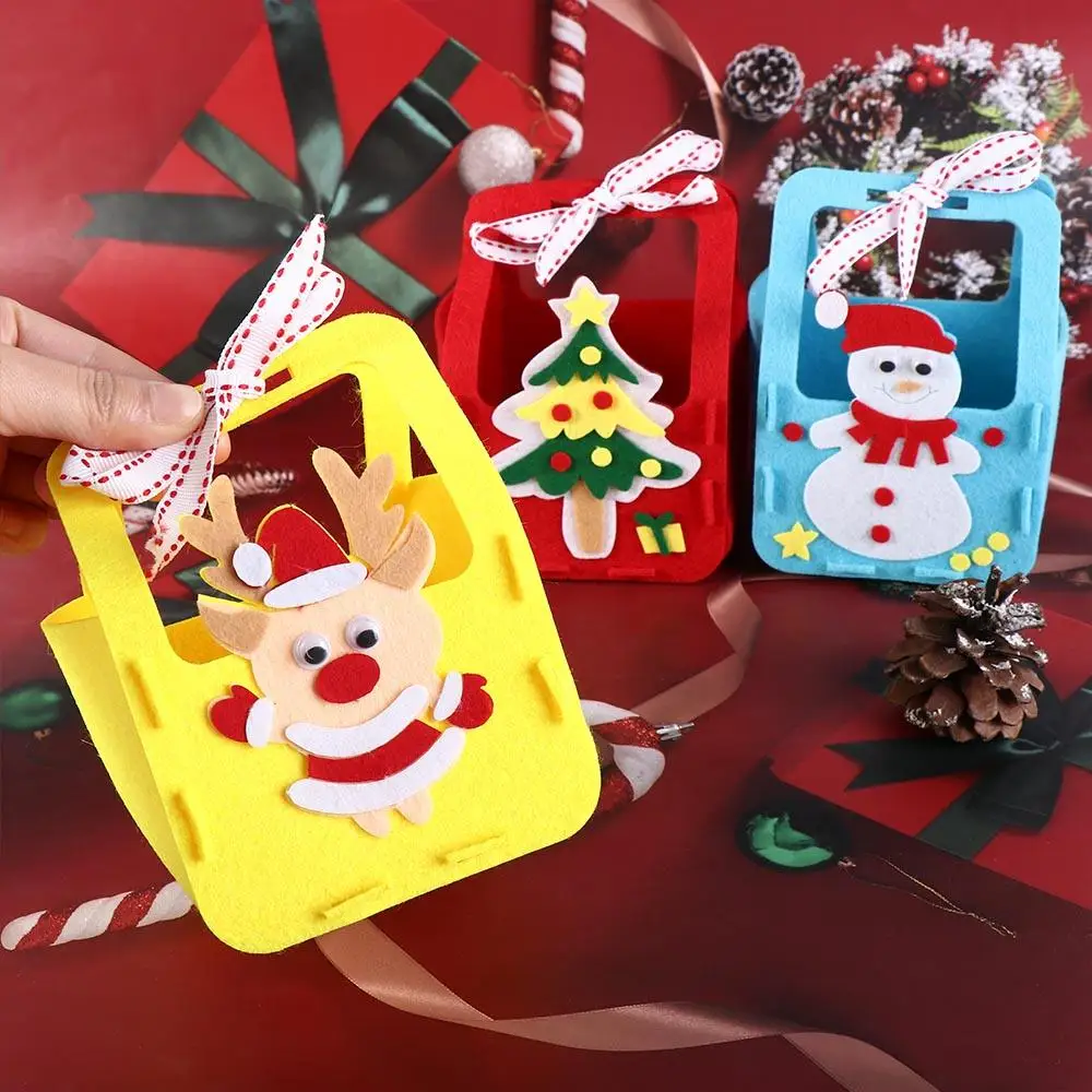 ผ้าไม่ทอ DIY Xmas Candy กระเป๋า Christmas Tree House Decoracion DIY กระเป๋าคริสต์มาสของเล่น Snowman Santa Claus