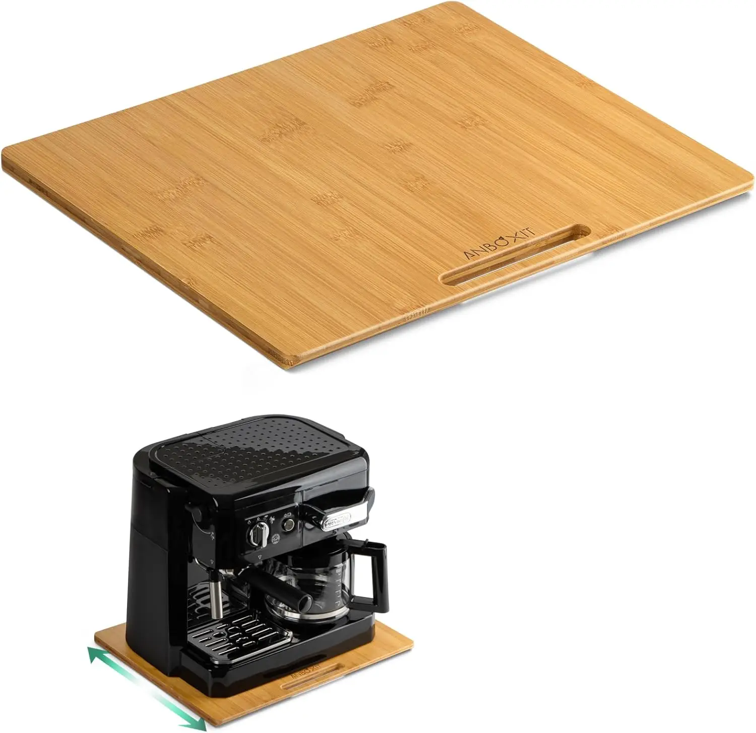 Bamboo Appliance Slider, Sliding Tray for Coffee Maker, Kitchen Countertop Rolling Tray with Rubber Wheels, Wide Large