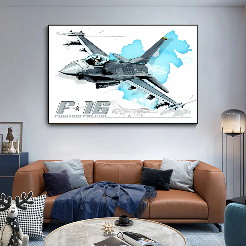 Modern Abstract Combat Aircraft F16 F22 Posters Wall Art Classic American Airplane Painting Painting for Living Room Home Decor