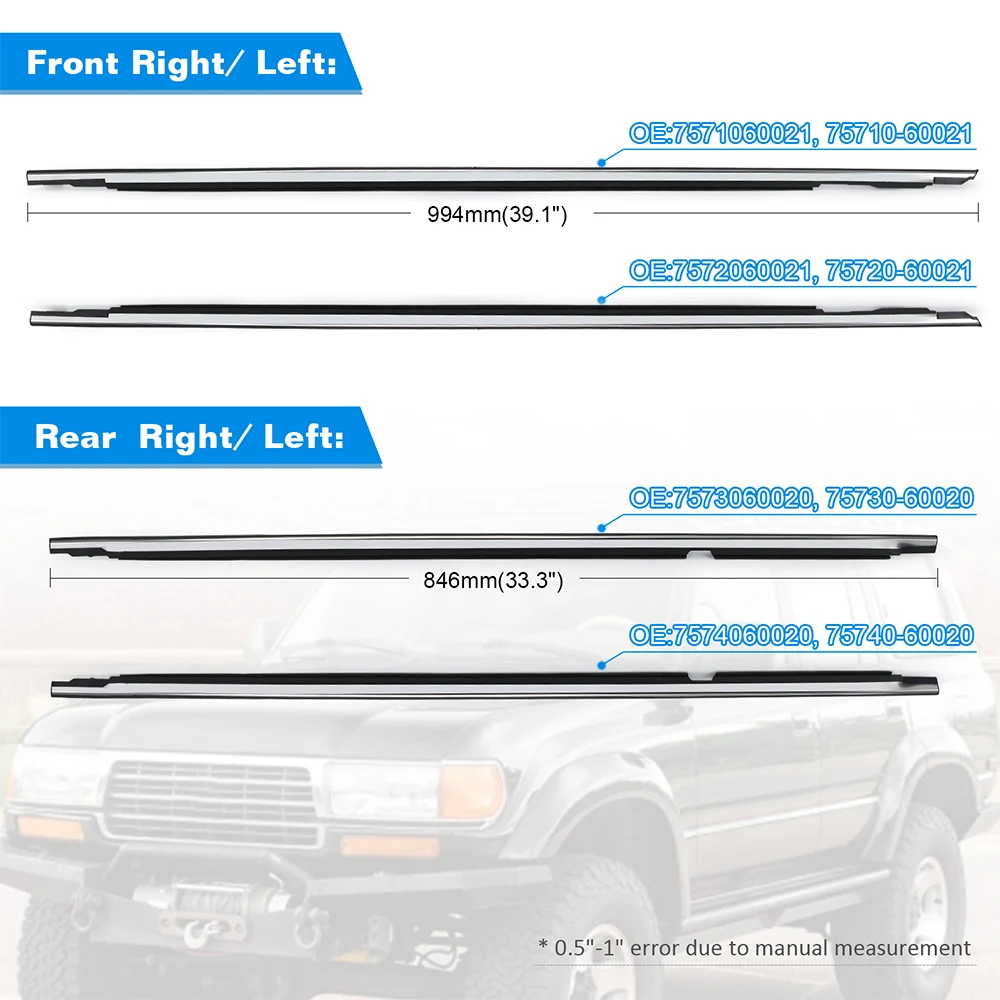 Car Weatherstrips Window Moulding Seal Belt For For 91-97 Toyota Land Cruiser 96-98 Lexus LX450 4.5L L6 Replacement Trim