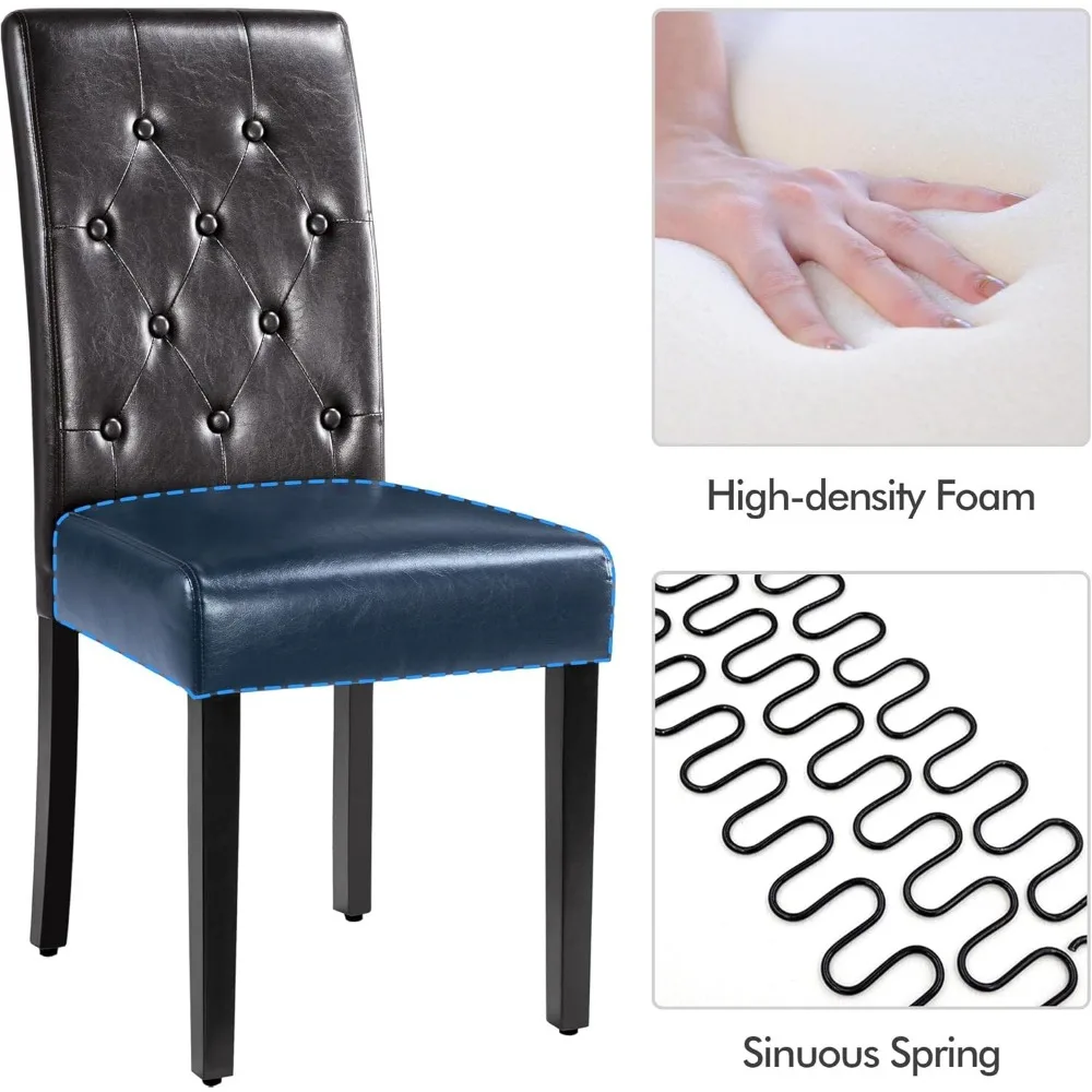 مجموعة من 6 كراسي طعام حديثة من الجلد الصناعي من Yaheetech مع أرجل من الخشب الصلب وحشوة معنقدة بأزرار #6