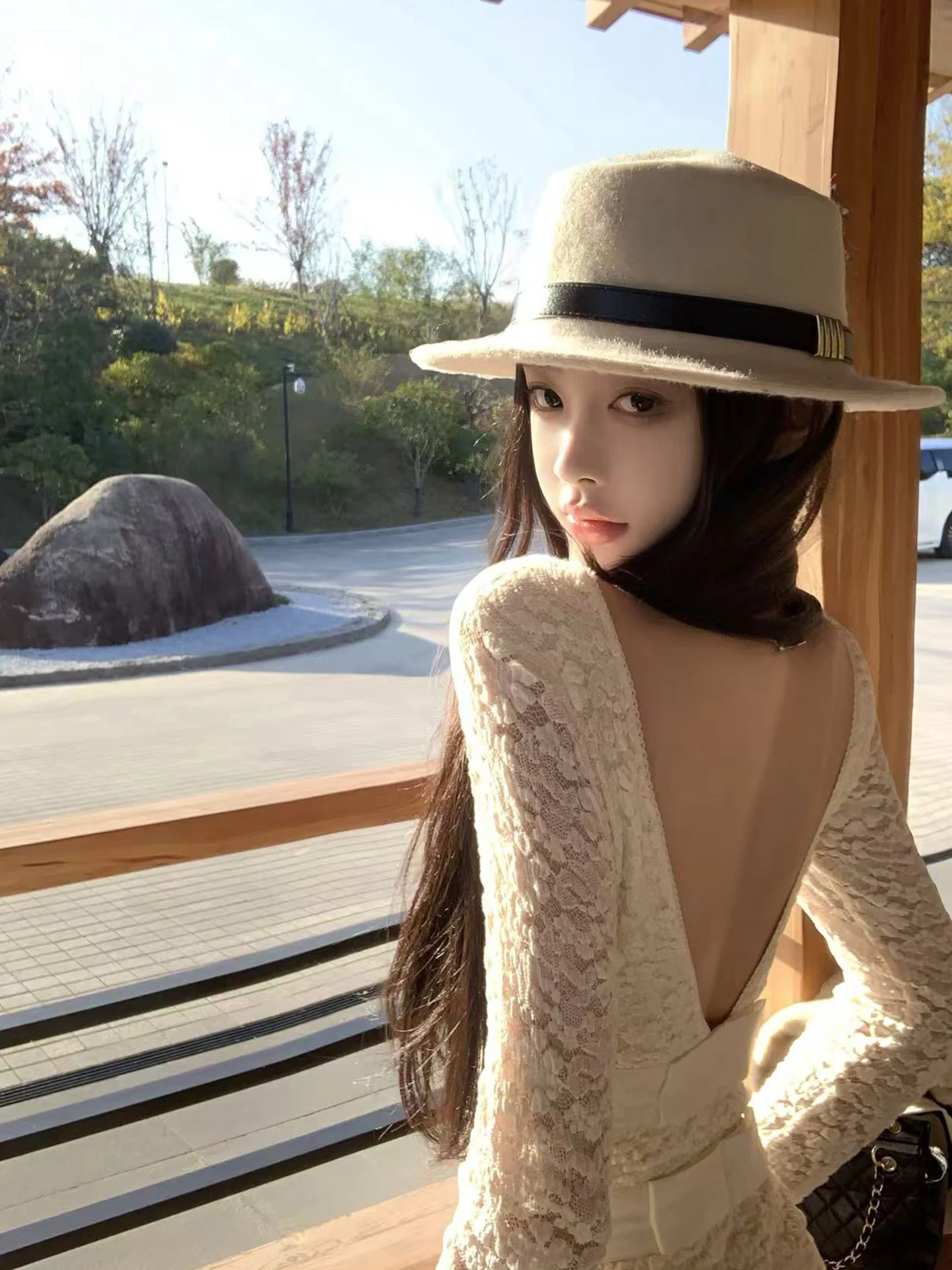 

Женская футболка Sister Titi Gentle Trap с кружевной отделкой на талии, зимний базовый слой, длинный рукав, однотонный, с круглым вырезом