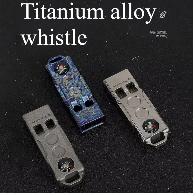 

Свисток из титанового сплава, компас, инструмент для выживания, EDC, свисток, двойное отверстие, двойная трубка, многофункциональный, для приключений на открытом воздухе, высокий децибел
